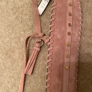 Pale Pink Suede BCBG MaxAzria front tie belt with gold studs-NWT